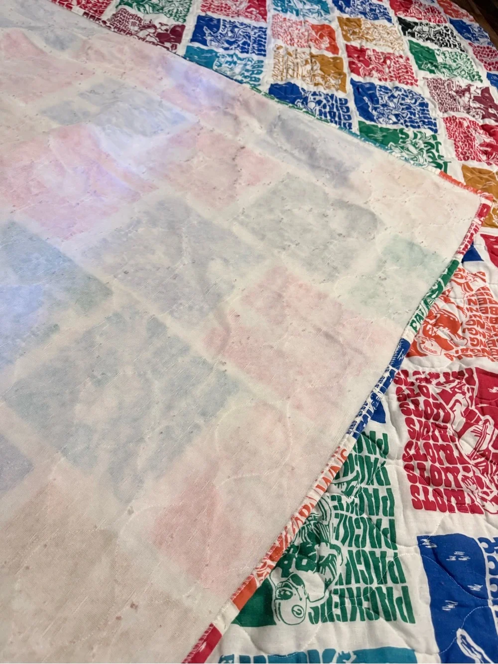 Vintage 70s Sears NFL Football Teams Quilt Blanket Light Weight Full/Queen Eagle